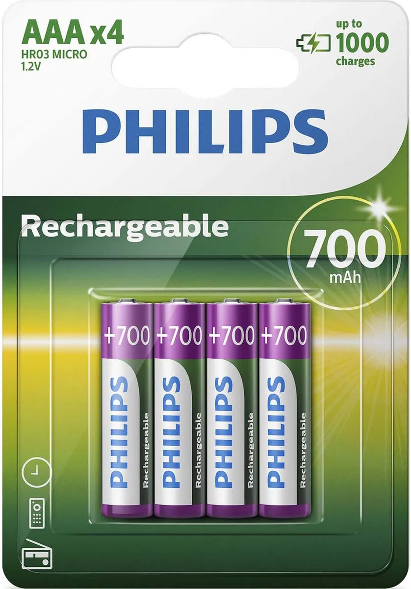 Philips Oplaadbare AAA Batterijen 700mAh - 4 Stuks