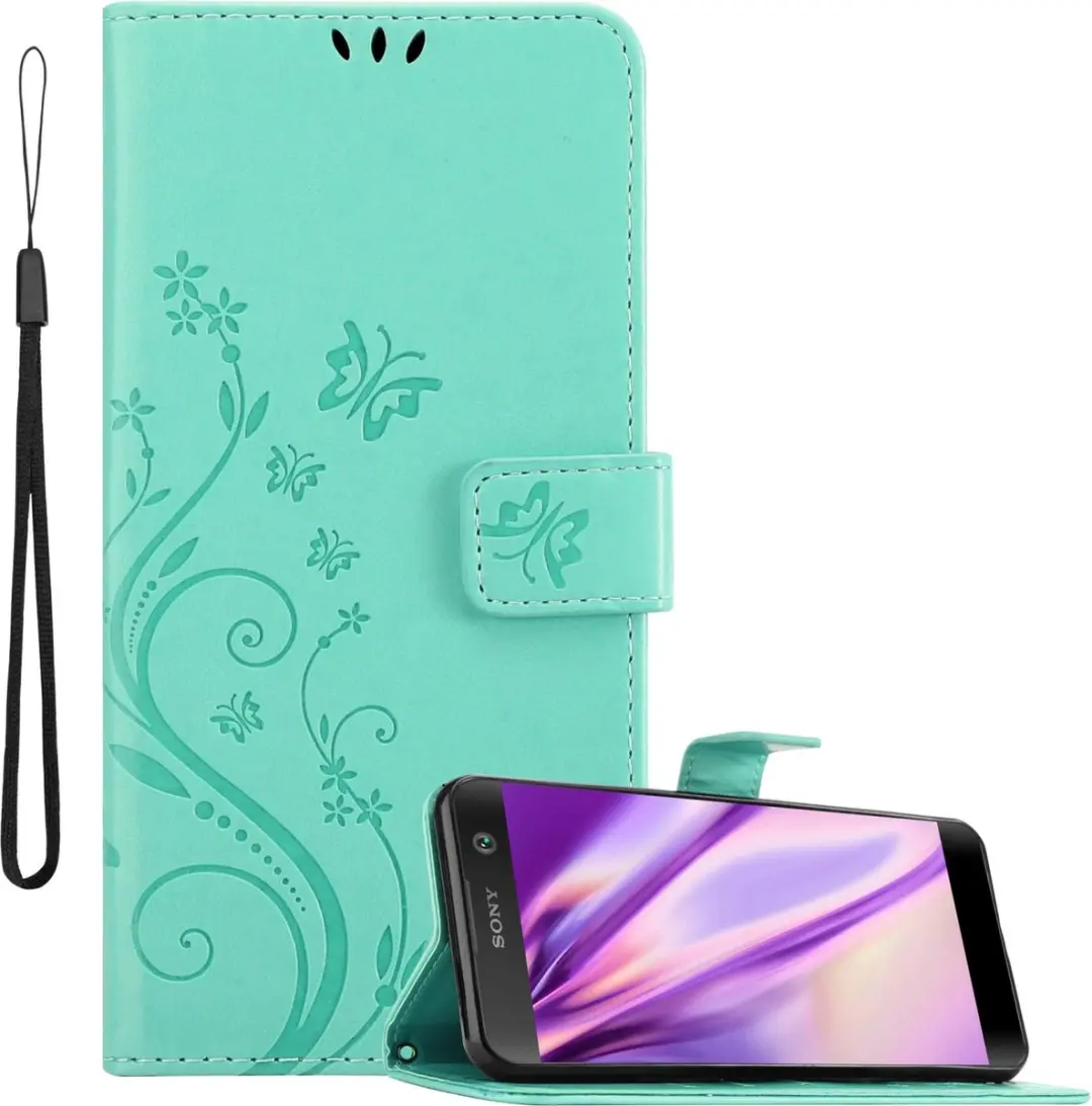Cadorabo Hoesje geschikt voor Sony Xperia XA2 in BLOEMEN TURKOOIS