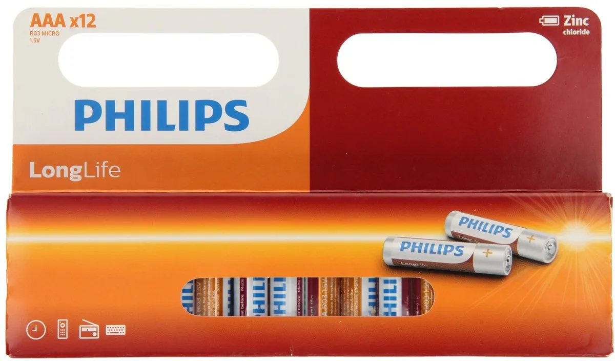 Philips LongLife AAA Batterijen - 12 Stuks
