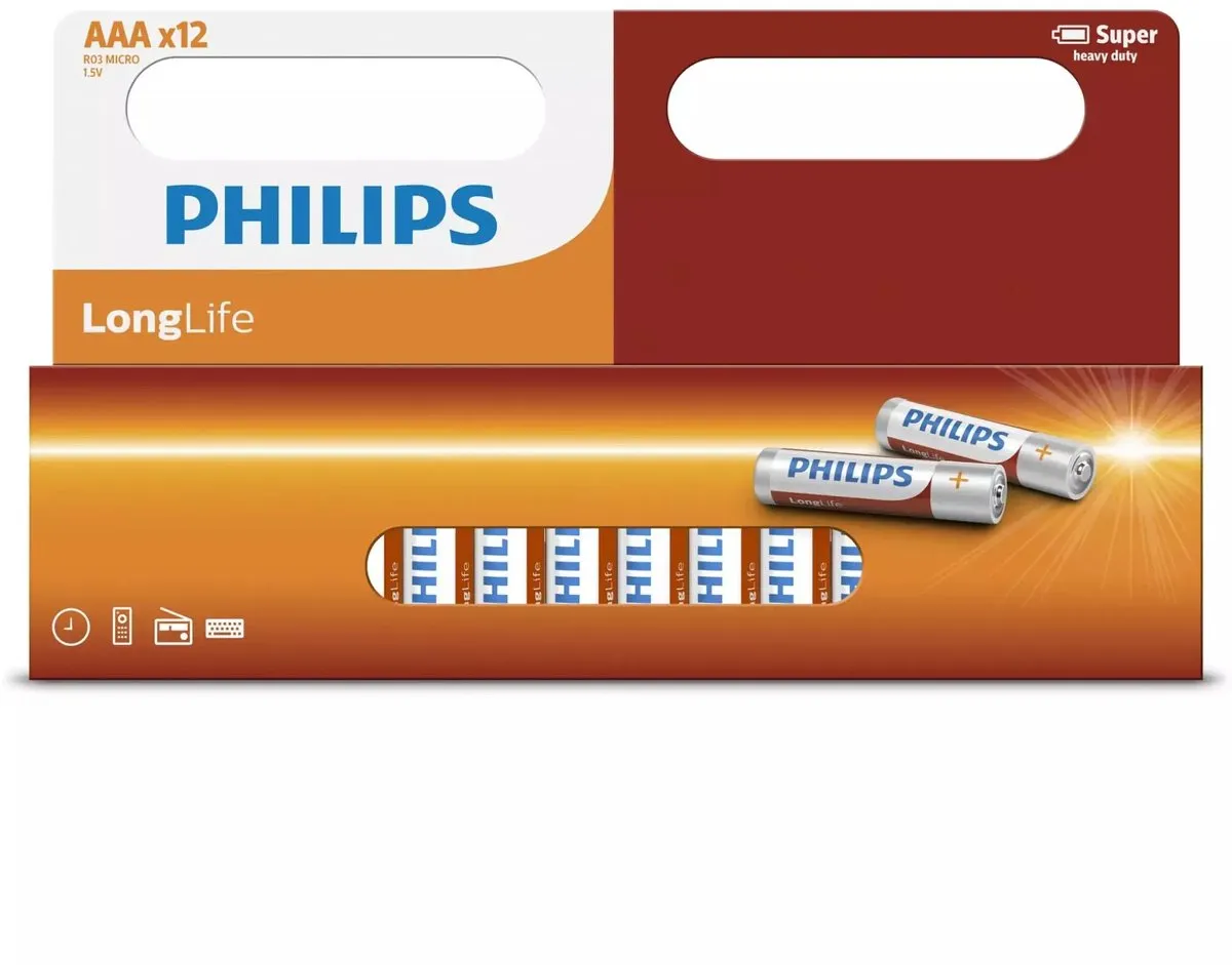 Philips LongLife AAA Batterijen - 12 Stuks