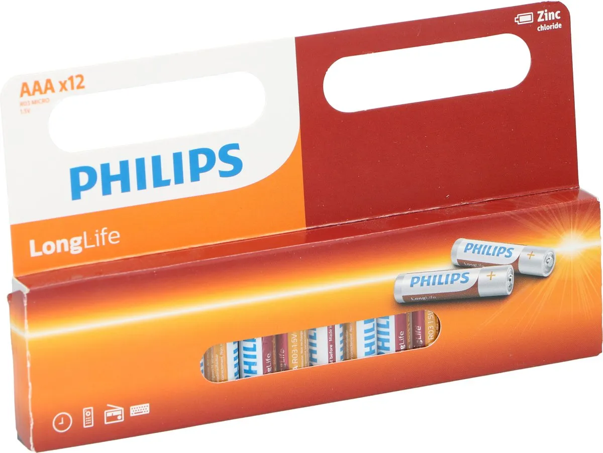 Philips LongLife AAA Batterijen - 12 Stuks