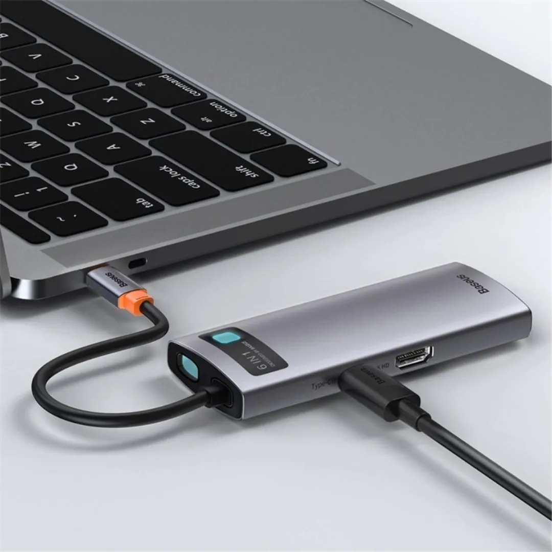 Baseus 6-in-1 USB-C Hub CAHUB-CW0G - Grijs