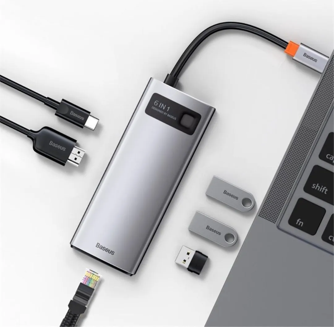 Baseus 6-in-1 USB-C Hub CAHUB-CW0G - Grijs - afbeelding 6 van 6