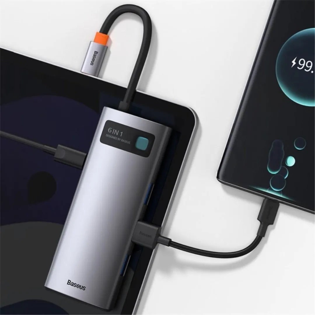 Baseus 6-in-1 USB-C Hub CAHUB-CW0G - Grijs