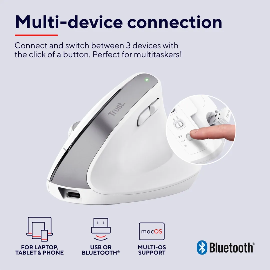 Trust Bayo+ 25399 Draadloze Ergonomische Muis - Verticaal - Wit