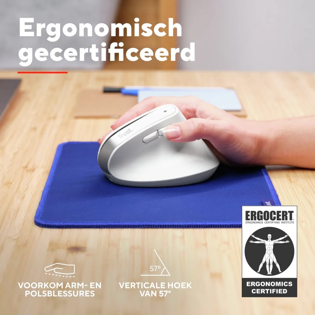 Trust Bayo+ 25399 Draadloze Ergonomische Muis - Verticaal - Wit