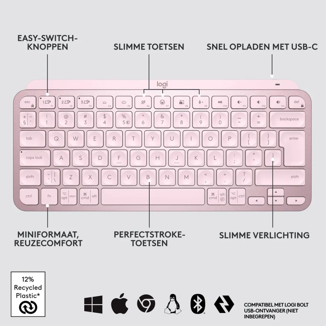 Logitech MX KEYS Mini Draadloos Toetsenbord - Roze
