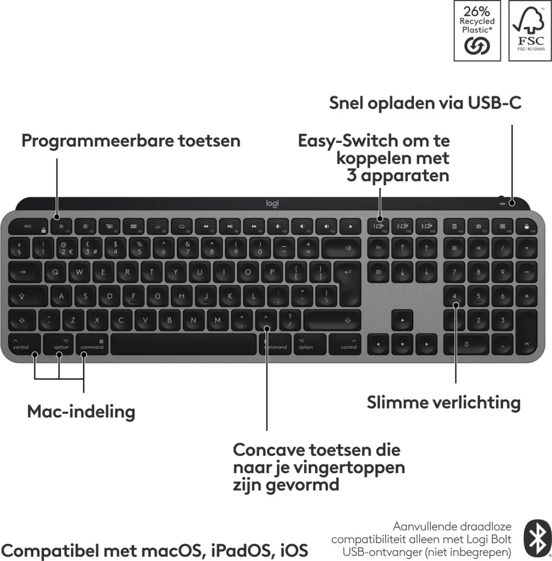 Logitech MX Keys S 920-011637 Draadloos Toetsenbord - Zwart - afbeelding 6 van 6