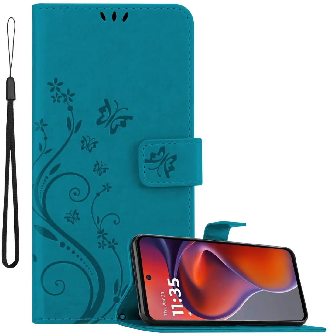 Cadorabo Hoesje geschikt voor Motorola Moto G15 in BLOEMEN BLAUW
