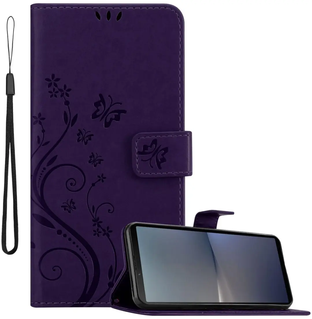 Cadorabo Hoesje geschikt voor Sony Xperia 10 V in BLOEMEN DONKER PAARS