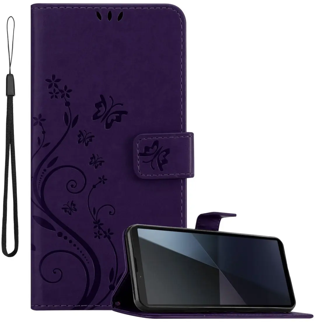 Cadorabo Hoesje geschikt voor Sony Xperia 10 VI in BLOEMEN DONKER PAARS