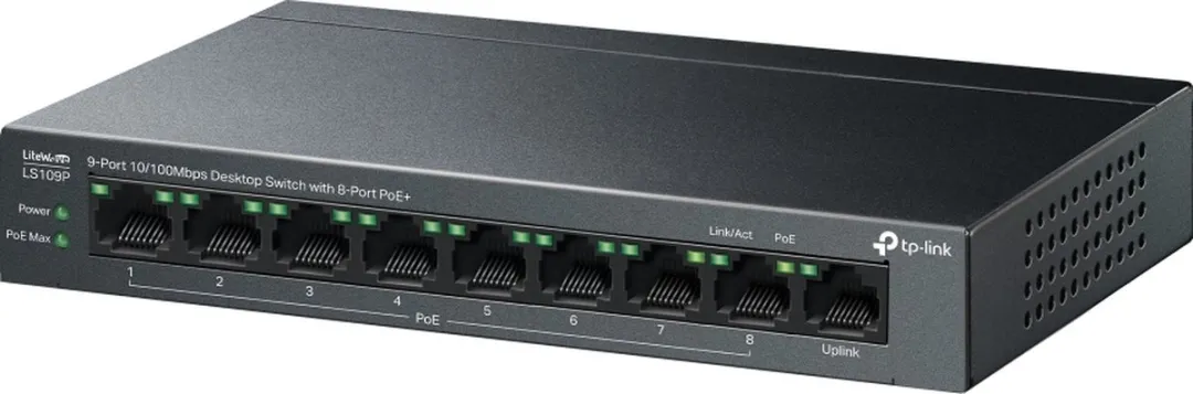 TP-Link LiteWave LS109P Unmanaged PoE Switch - Zwart