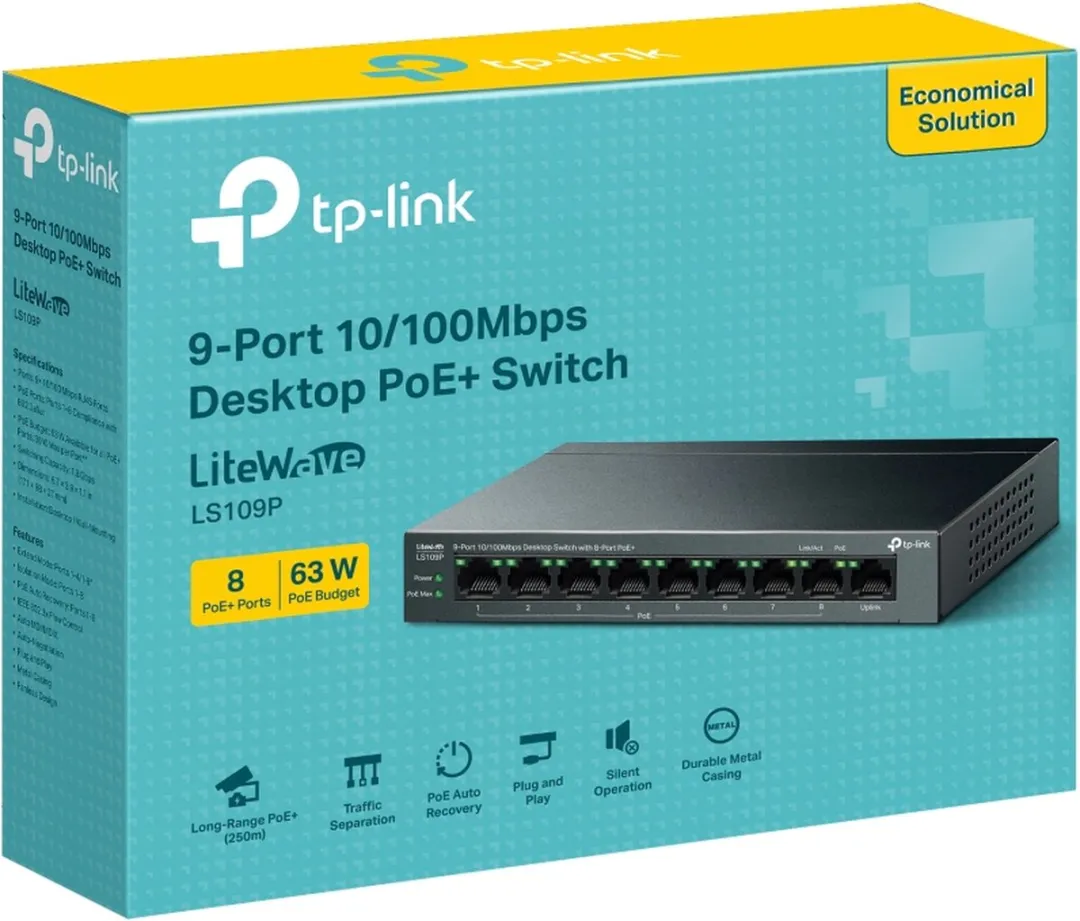 TP-Link LiteWave LS109P Unmanaged PoE Switch - Zwart