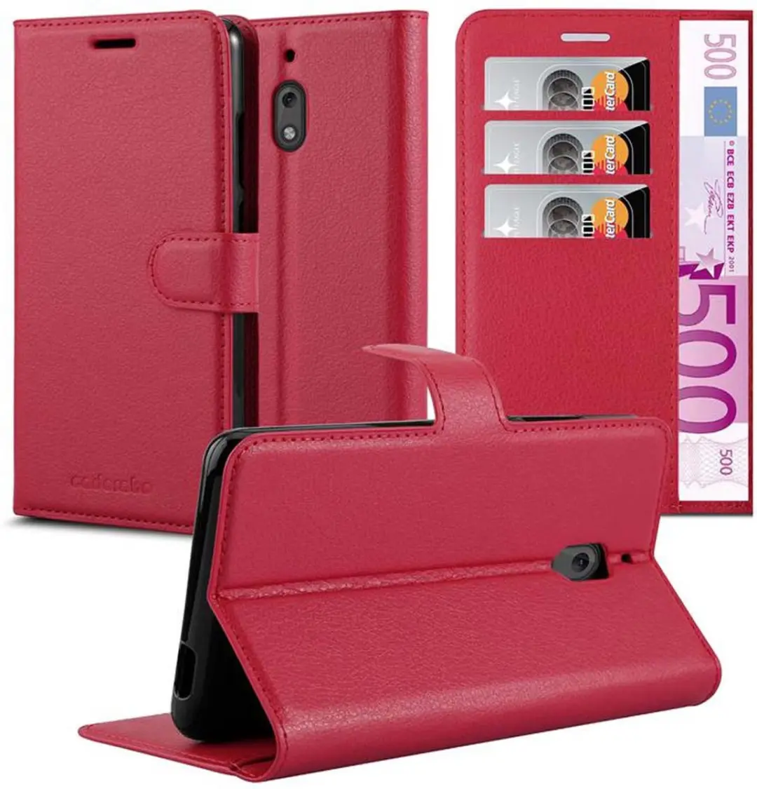 Cadorabo Hoesje geschikt voor Nokia 2.1 in KARMIJN ROOD - Beschermhoes met magnetische sluiting, standfunctie en kaartvakje Book Case Cover Etui