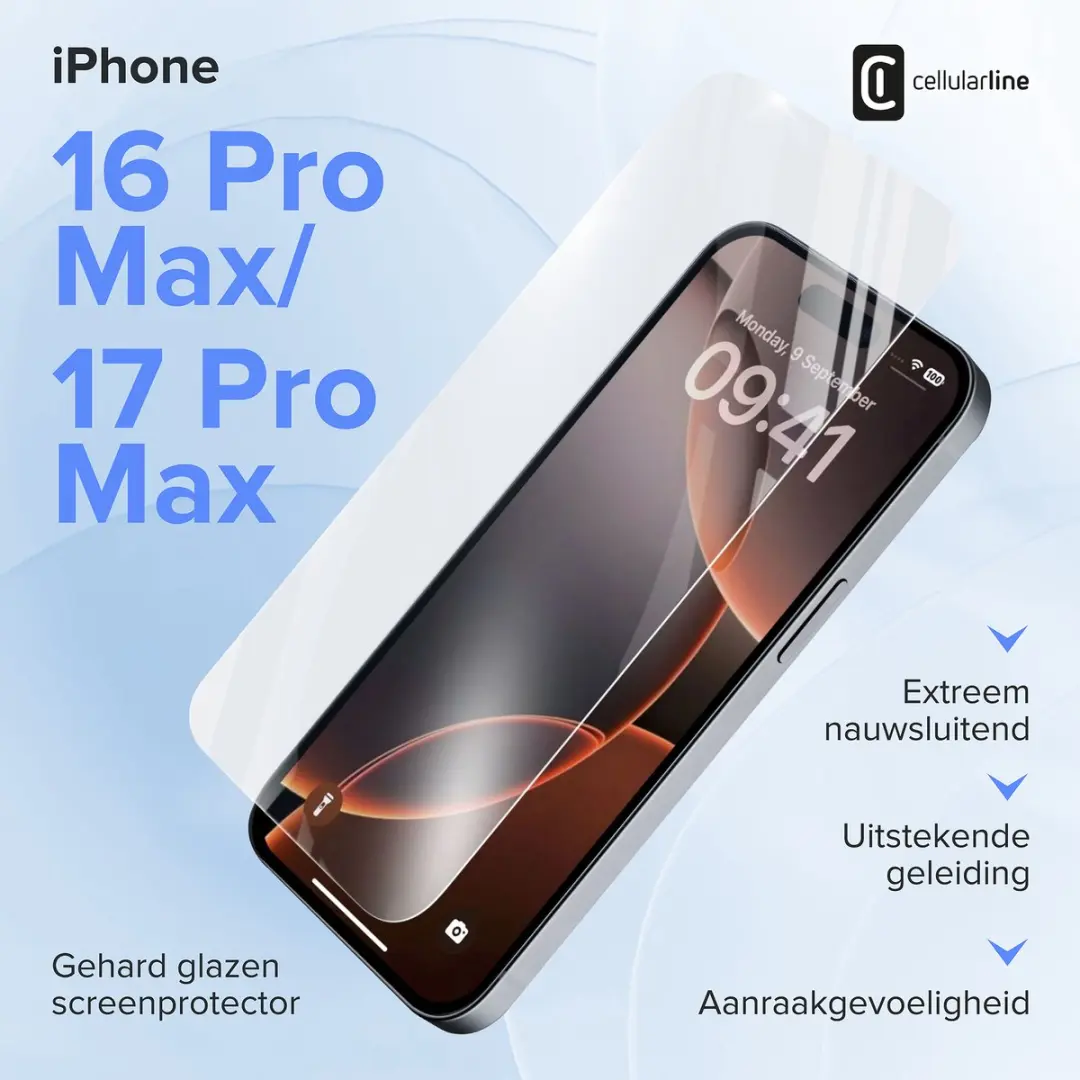 Cellularline Screenprotector iPhone 16 Pro Max - Transparant - afbeelding 3 van 6