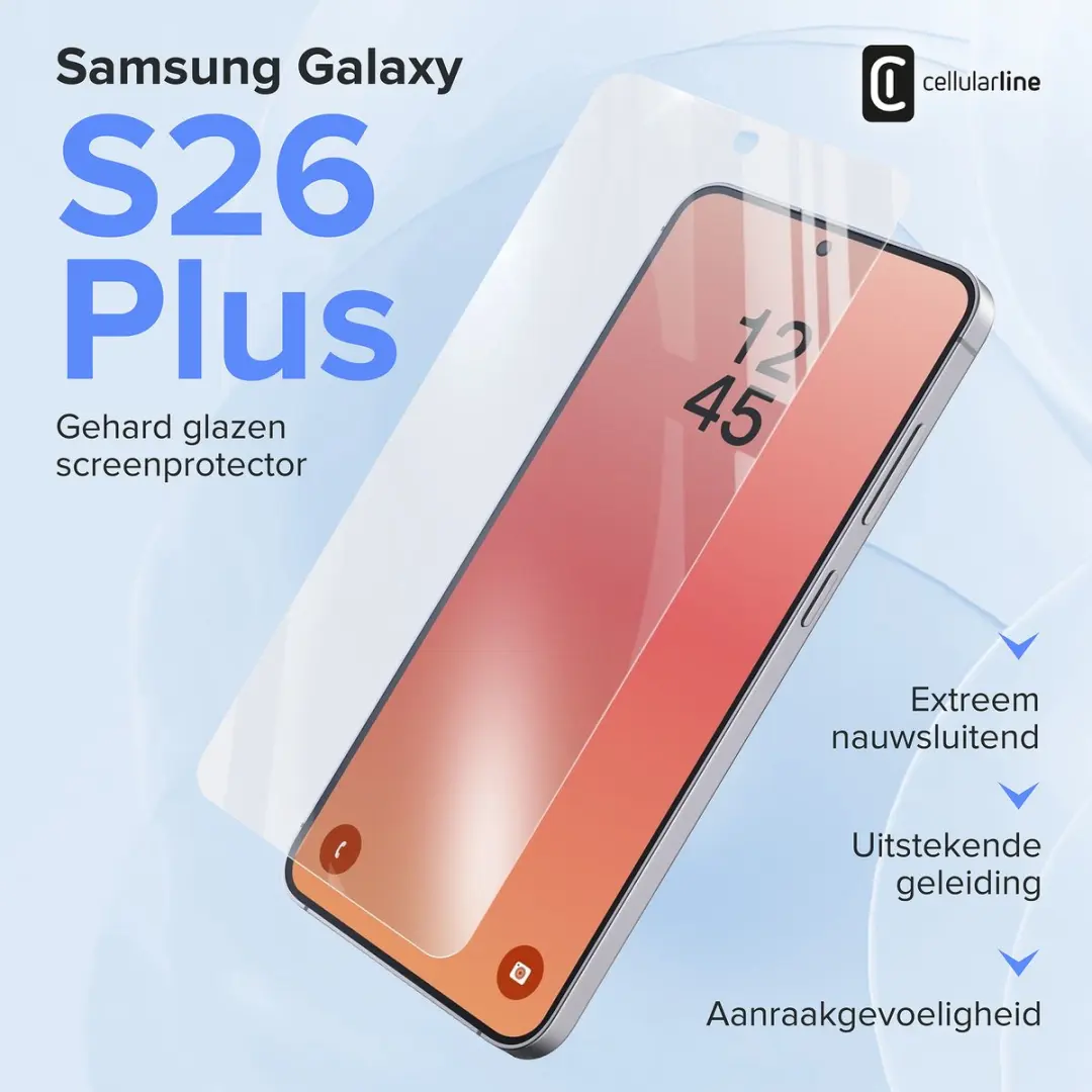 Cellularline Screenprotector Samsung Galaxy S26 Plus - 9H Gehard Glas - afbeelding 2 van 6