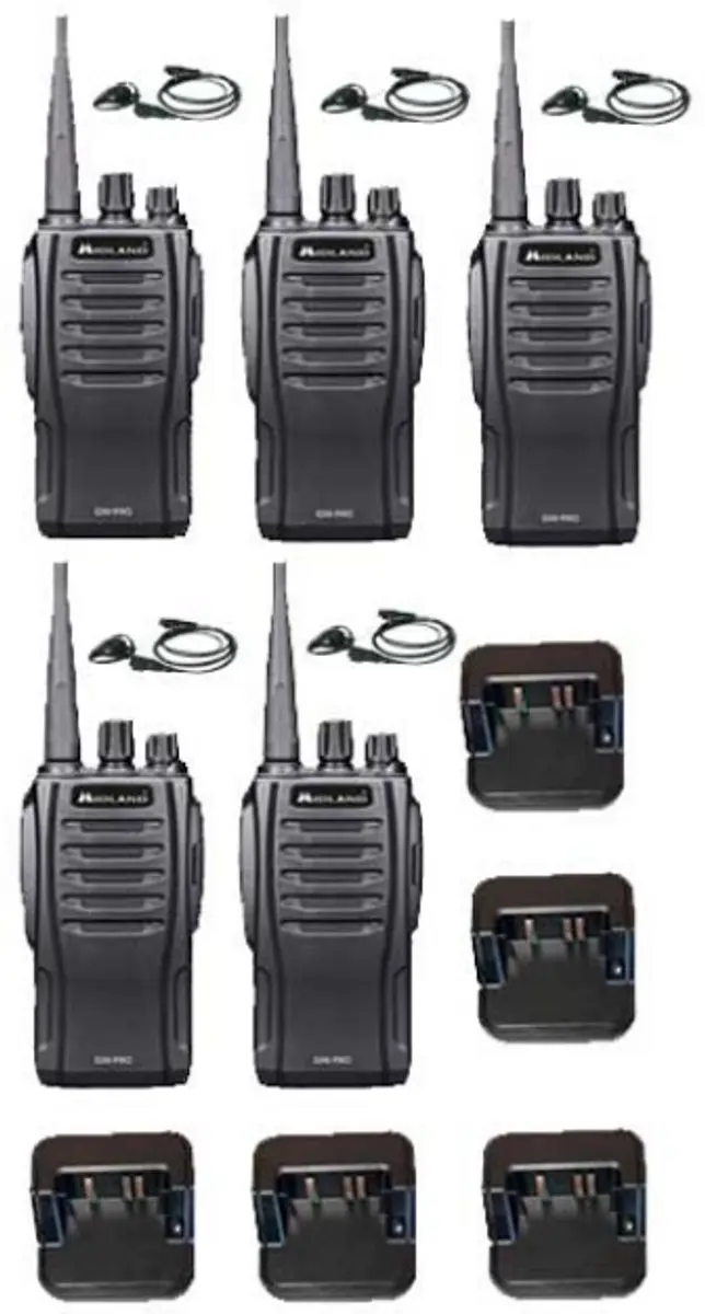 Set van 5 Midland G10 Pro Portofoon met tafellader en D-shape oortje