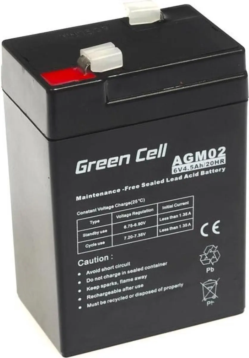 Green Cell 6V 4.5Ah (4.6mm) 4500mAh VRLA AGM accu