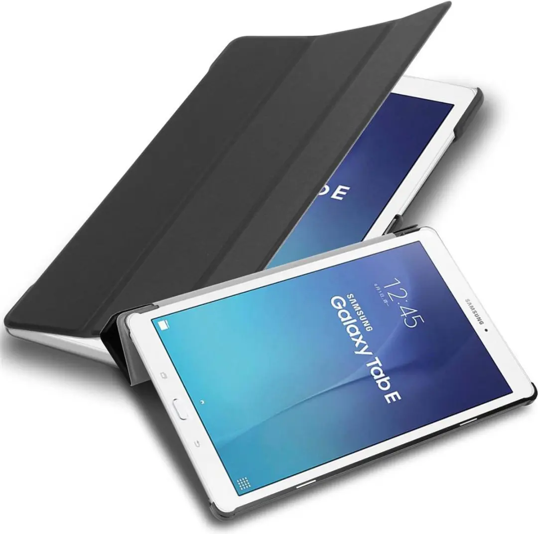 Cadorabo Tablet Hoesje geschikt voor Samsung Galaxy Tab E (9.6 Zoll) in SATIJN ZWART - Ultra dun beschermend geval ZONDER automatische Wake Up en Stand functie Book Case Cover Etui