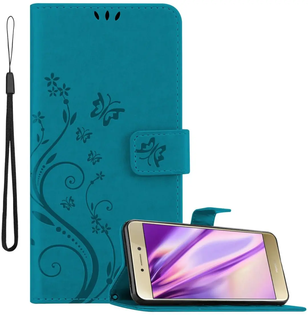 Cadorabo Hoesje geschikt voor Huawei P8 LITE 2017 / P9 LITE 2017 in BLOEMEN BLAU