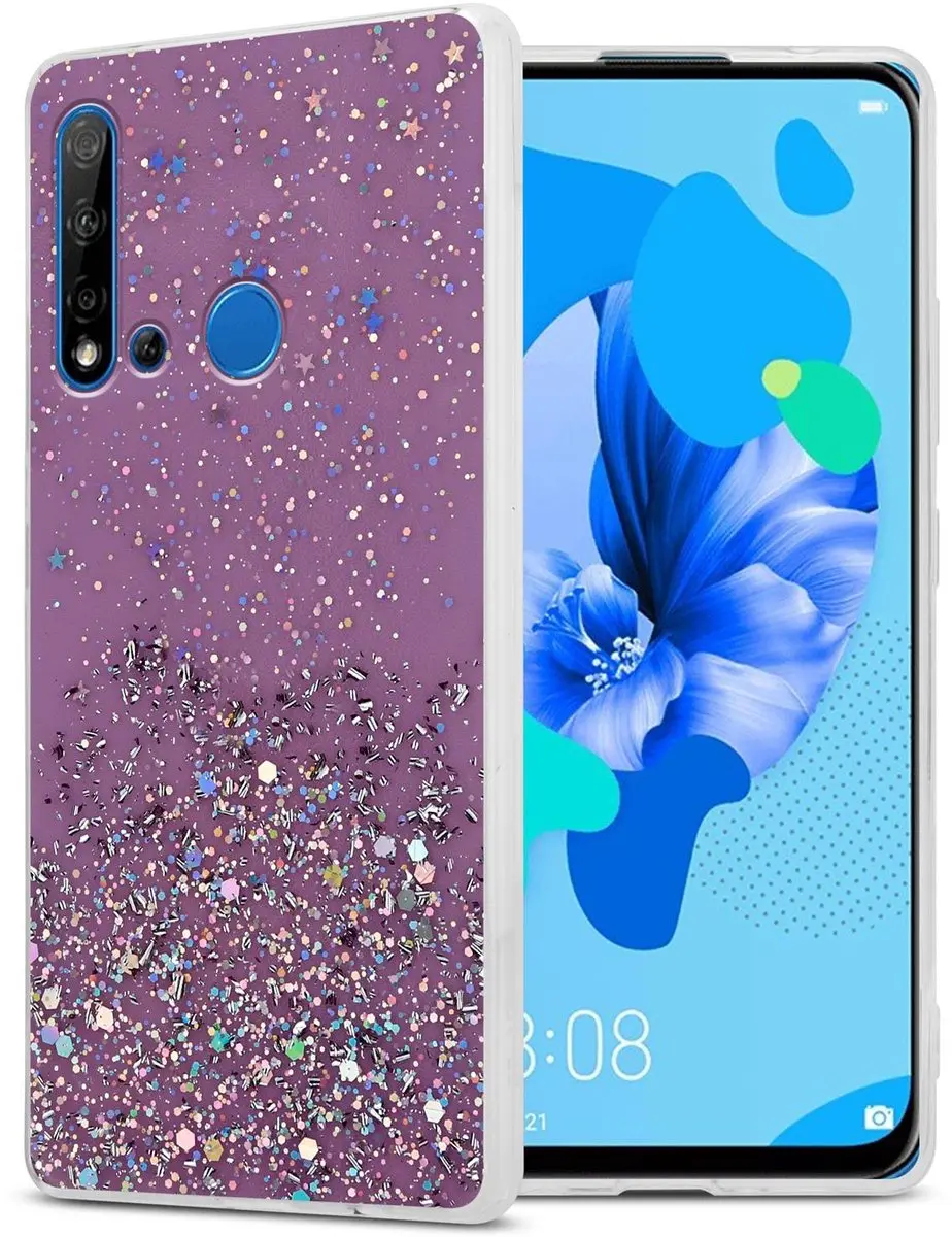 Cadorabo Hoesje geschikt voor Huawei NOVA 5i / P20 LITE 2019 in Paars met Glitte