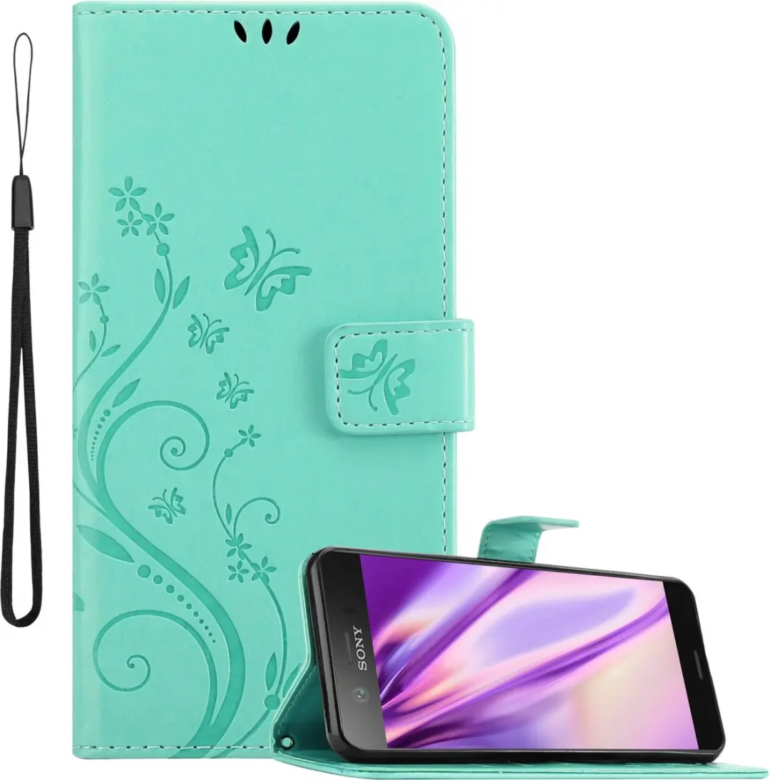 Cadorabo Hoesje geschikt voor Sony Xperia XZ1 COMPACT in BLOEMEN TURKOOIS