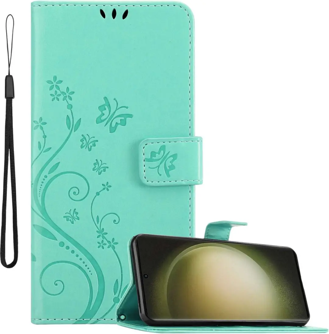 Cadorabo Hoesje geschikt voor Samsung Galaxy S23 ULTRA in BLOEMEN TURKOOIS