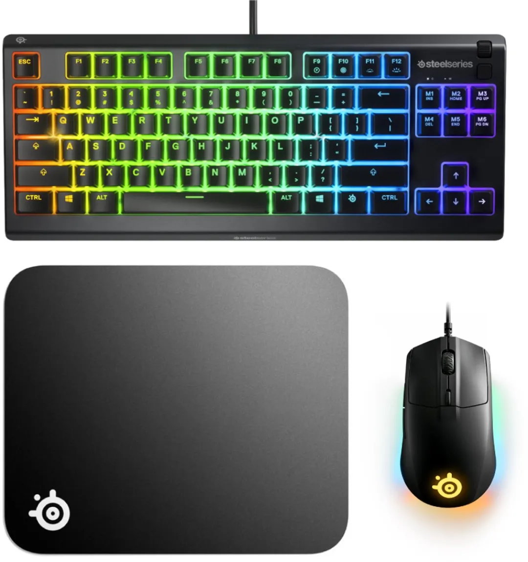 SteelSeries Apex 3 TKL + Rival 3 + QcK Mini Bundel - Zwart