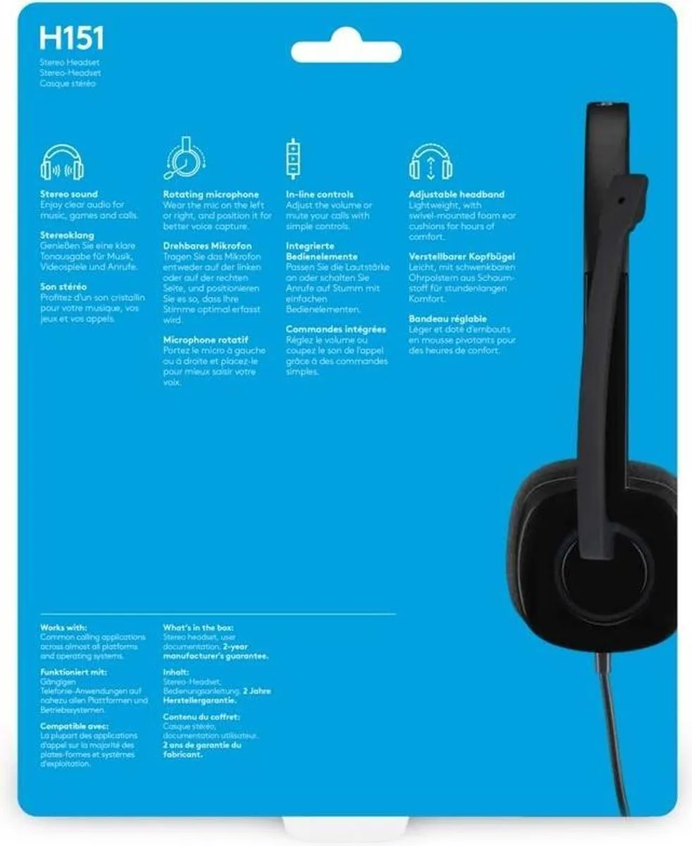 Logitech H151 Headset - Noise Cancelling Microfoon - Zwart