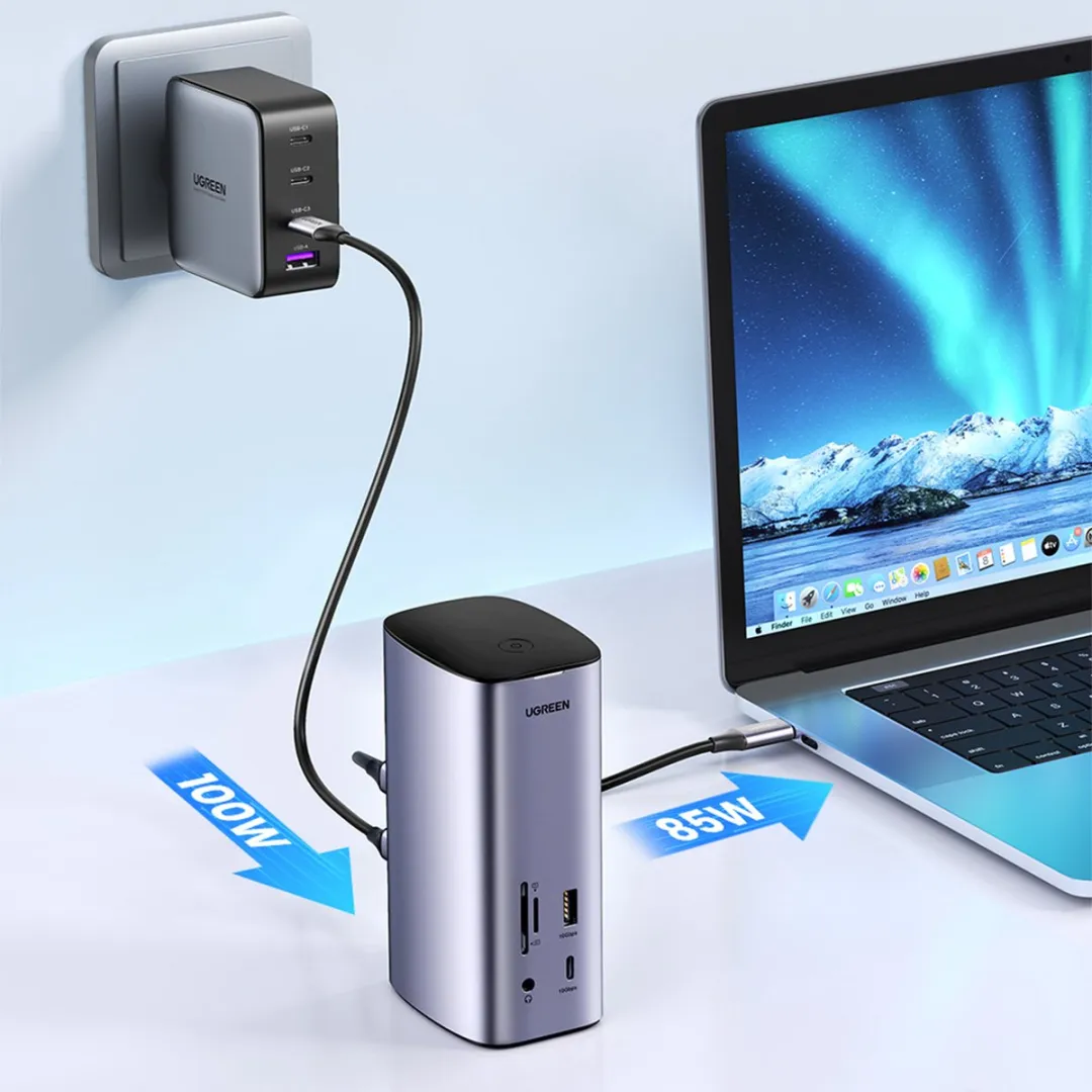 Ugreen 12-in-1 USB-C Docking Station 90325 - Triple Display 4K@60Hz - 100W PD - Zilver