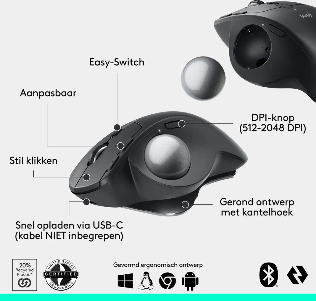 Logitech MX Ergo S Draadloze Muis - Graphite - afbeelding 6 van 6