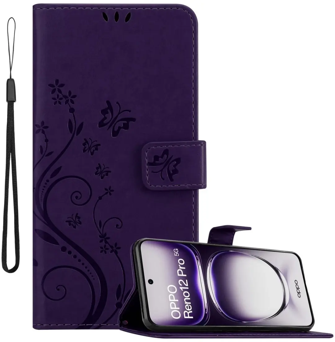 Cadorabo Hoesje geschikt voor Oppo Reno 12 Pro in BLOEMEN DONKER PAARS