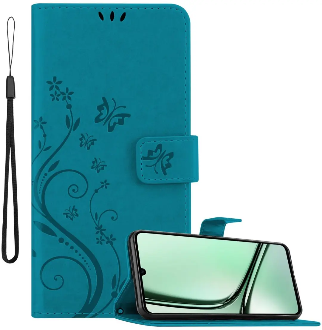 Cadorabo Hoesje geschikt voor Realme Note 60 in BLOEMEN BLAUW