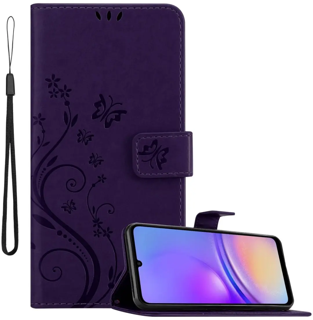 Cadorabo Hoesje geschikt voor Samsung Galaxy A06 in BLOEMEN DONKER PAARS