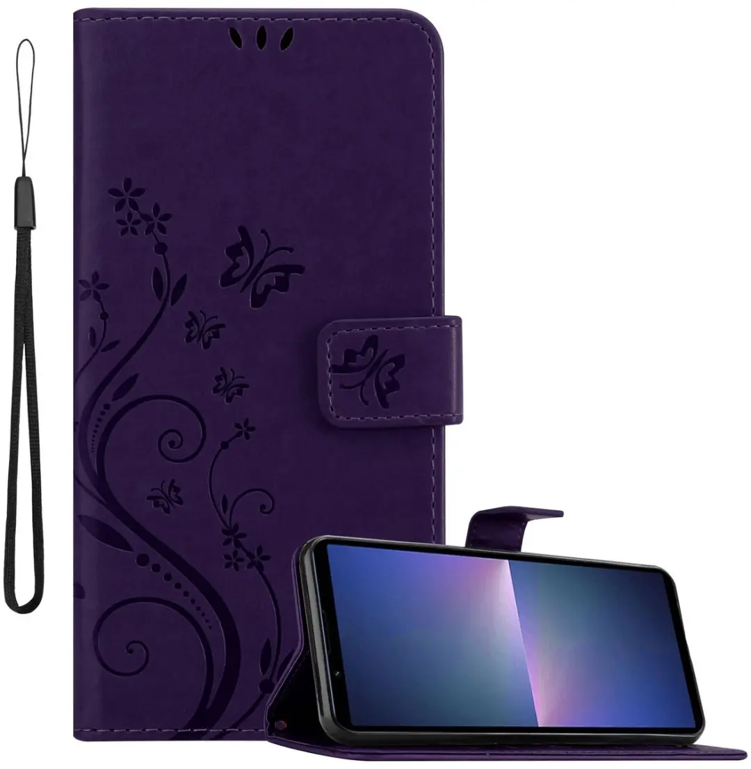 Cadorabo Hoesje geschikt voor Sony Xperia 5 V in BLOEMEN DONKER PAARS