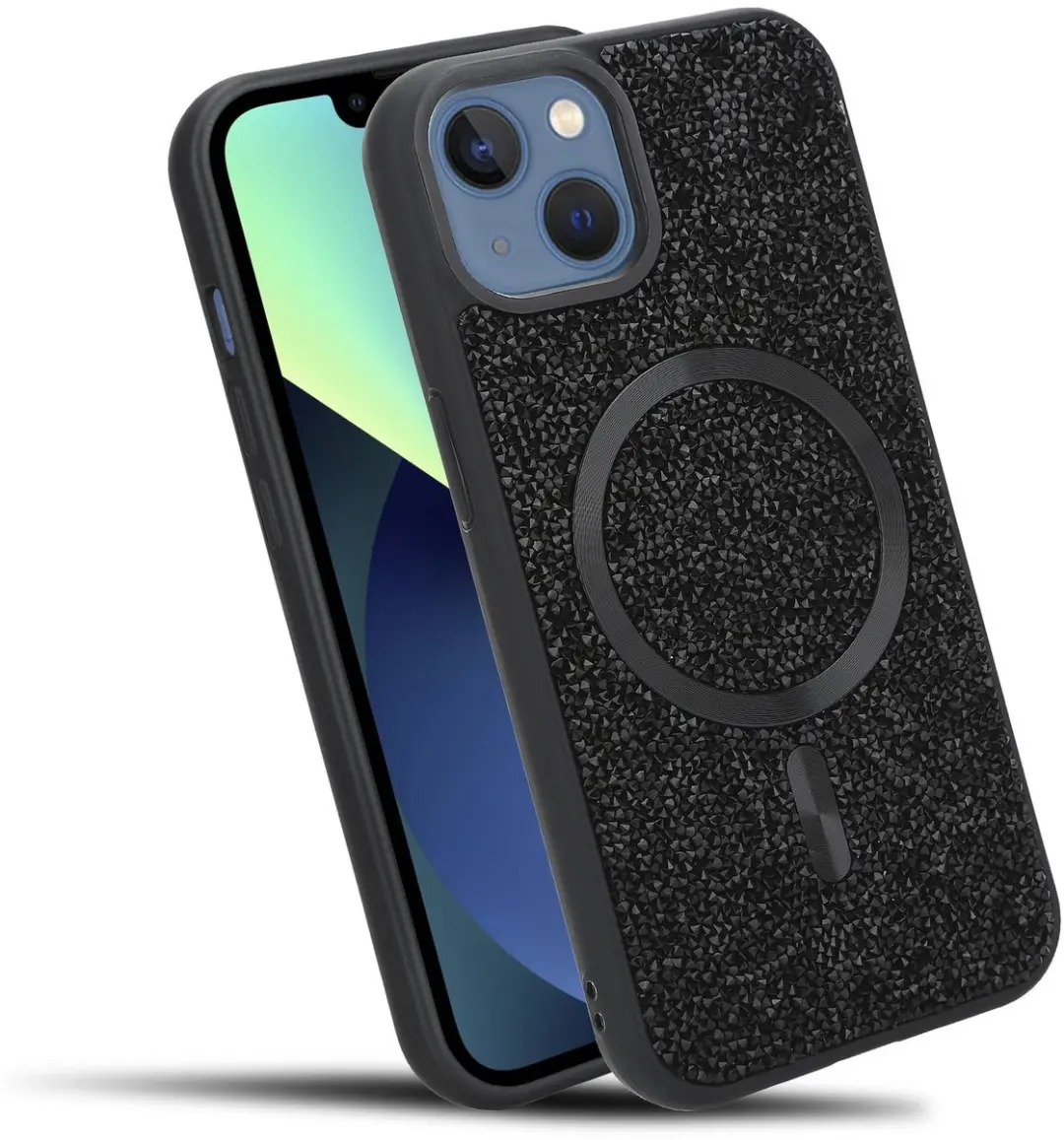 Hoesje geschikt voor iPhone 13 / 14 in Zwart Diamant Glitter Stijl