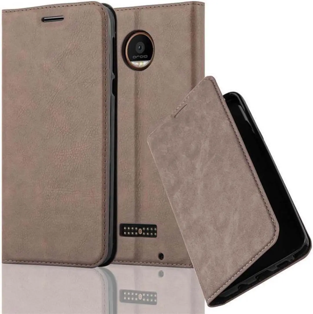Cadorabo Hoesje geschikt voor Motorola MOTO Z FORCE in KOFFIE BRUIN - Beschermhoes met magnetische sluiting, standfunctie en kaartvakje Book Case Cover Etui