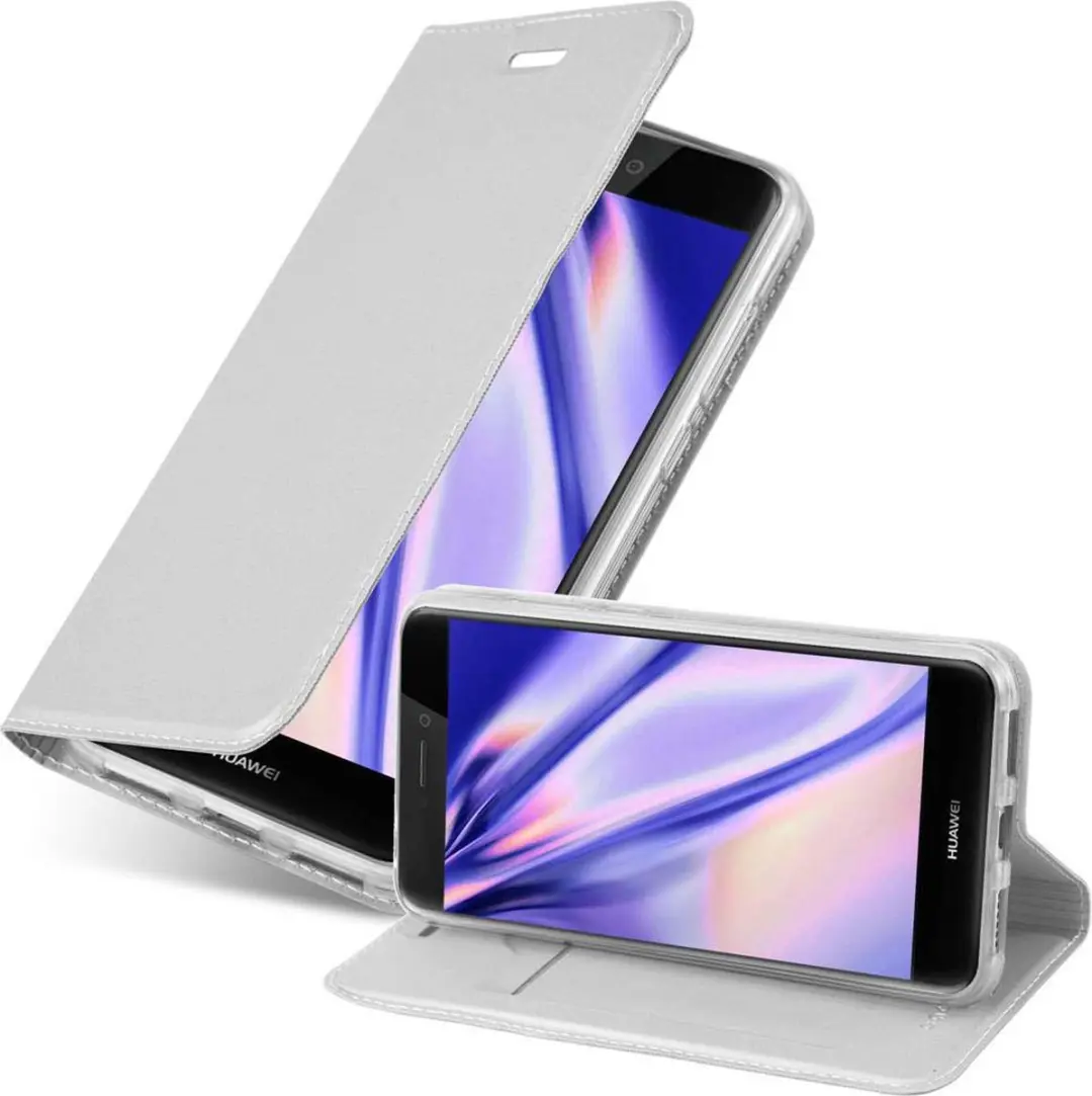 Cadorabo Hoesje geschikt voor Huawei P8 LITE 2017 / P9 LITE 2017 in CLASSY ZILVER - Beschermhoes met magnetische sluiting, standfunctie en kaartvakje Book Case Cover Etui