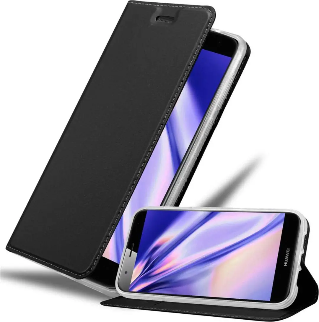 Cadorabo Hoesje geschikt voor Huawei ASCEND G7 PLUS / G8 / GX8 in CLASSY ZWART - Beschermhoes met magnetische sluiting, standfunctie en kaartvakje Book Case Cover Etui