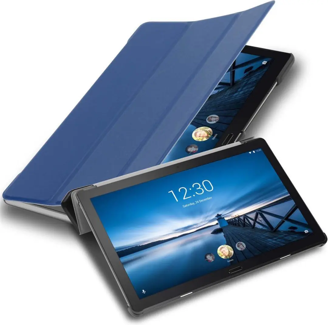 Cadorabo Tablet Hoesje geschikt voor Lenovo Tab P10 (10.1 Zoll) in JERSEY DONKER BLAUW - Ultra dun beschermend geval met automatische Wake Up en Stand functie Book Case Cover Etui