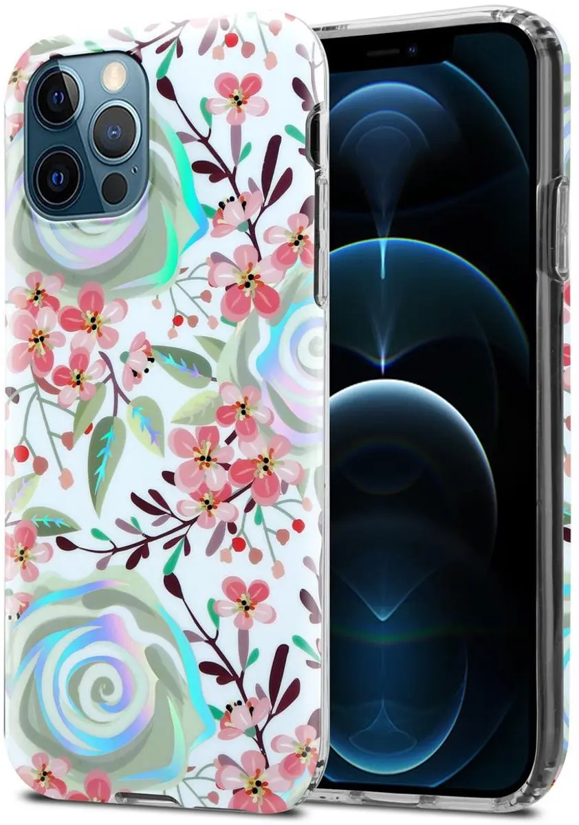 Cadorabo Hoesje geschikt voor Apple iPhone 12 PRO MAX in PERZIK BLOESEMS