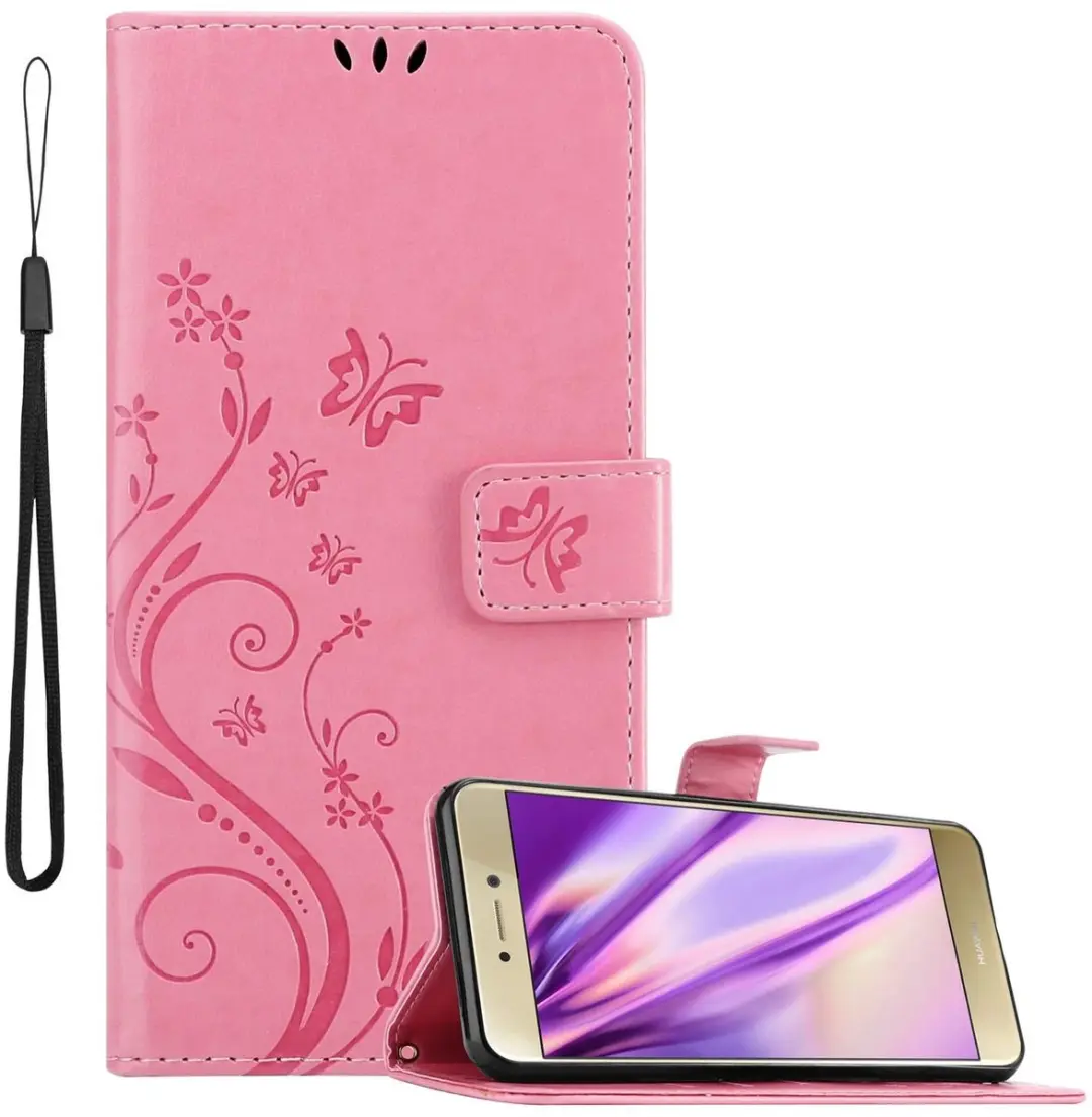 Cadorabo Hoesje geschikt voor Huawei P8 LITE 2017 / P9 LITE 2017 in BLOEMEN ROZE