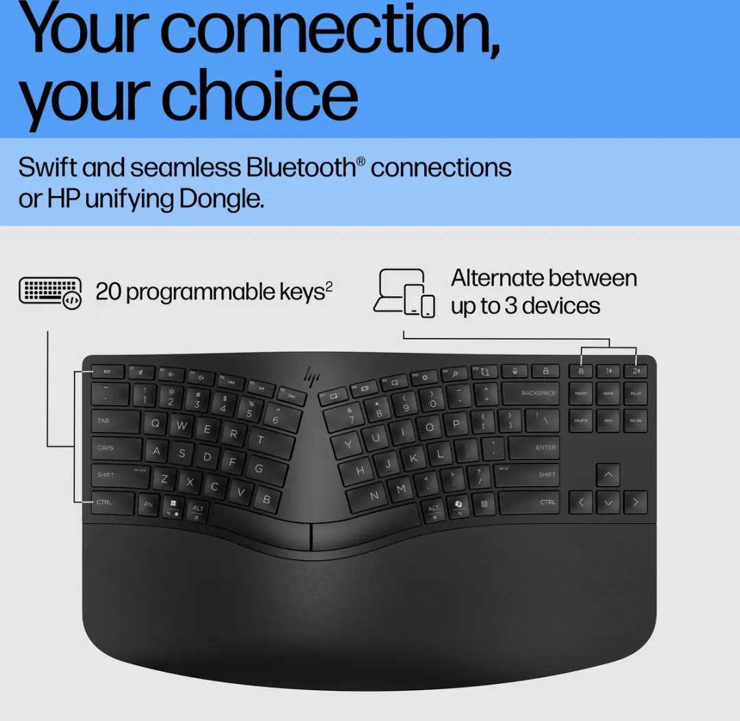 HP 965 Ergonomic Wireless Keyboard 7E756AA#ABB - Zwart