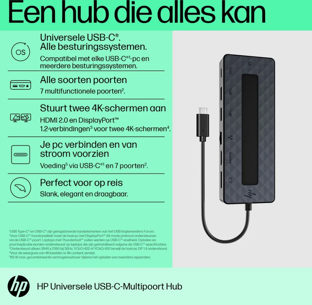HP 50H98AA#ABB USB-C MultiPort Hub - 4 Poorten - Zwart