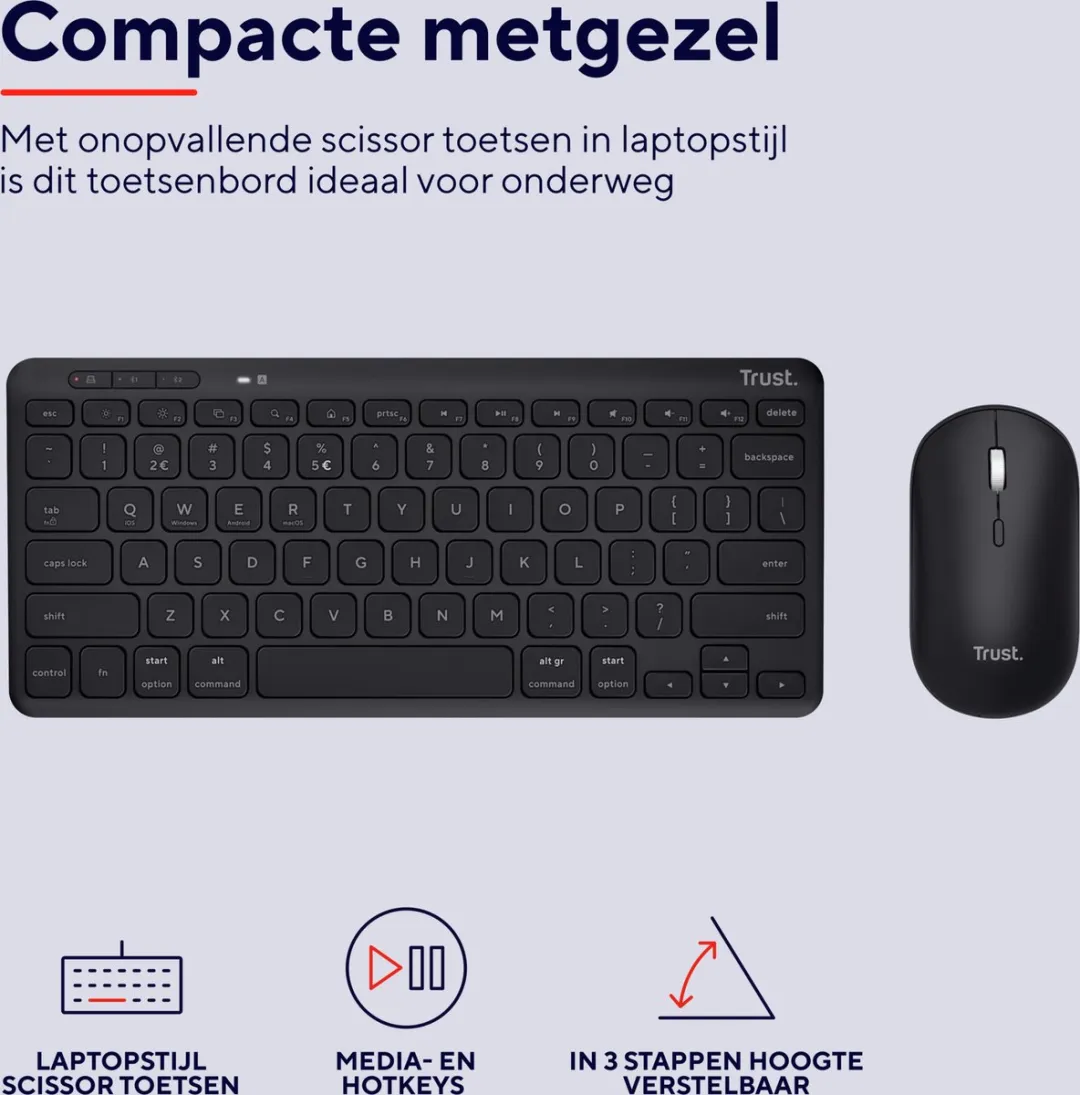 Trust Lyra 24843 Draadloos Toetsenbord & Muis Set - Zwart