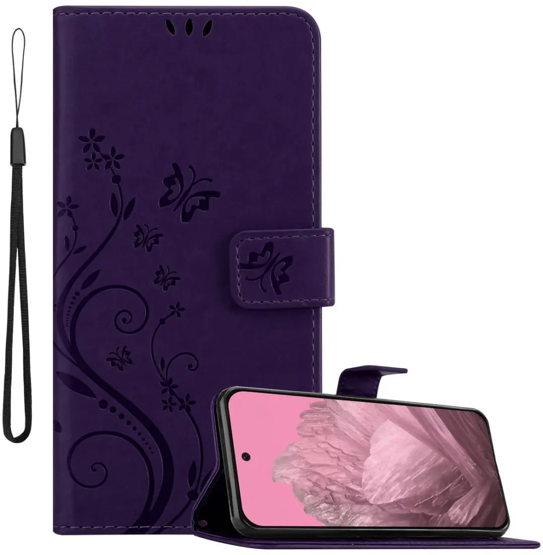 Cadorabo Hoesje geschikt voor Google Pixel 9 in BLOEMEN DONKER PAARS