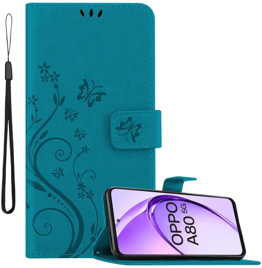 Cadorabo Hoesje geschikt voor Oppo A80 in BLOEMEN BLAUW