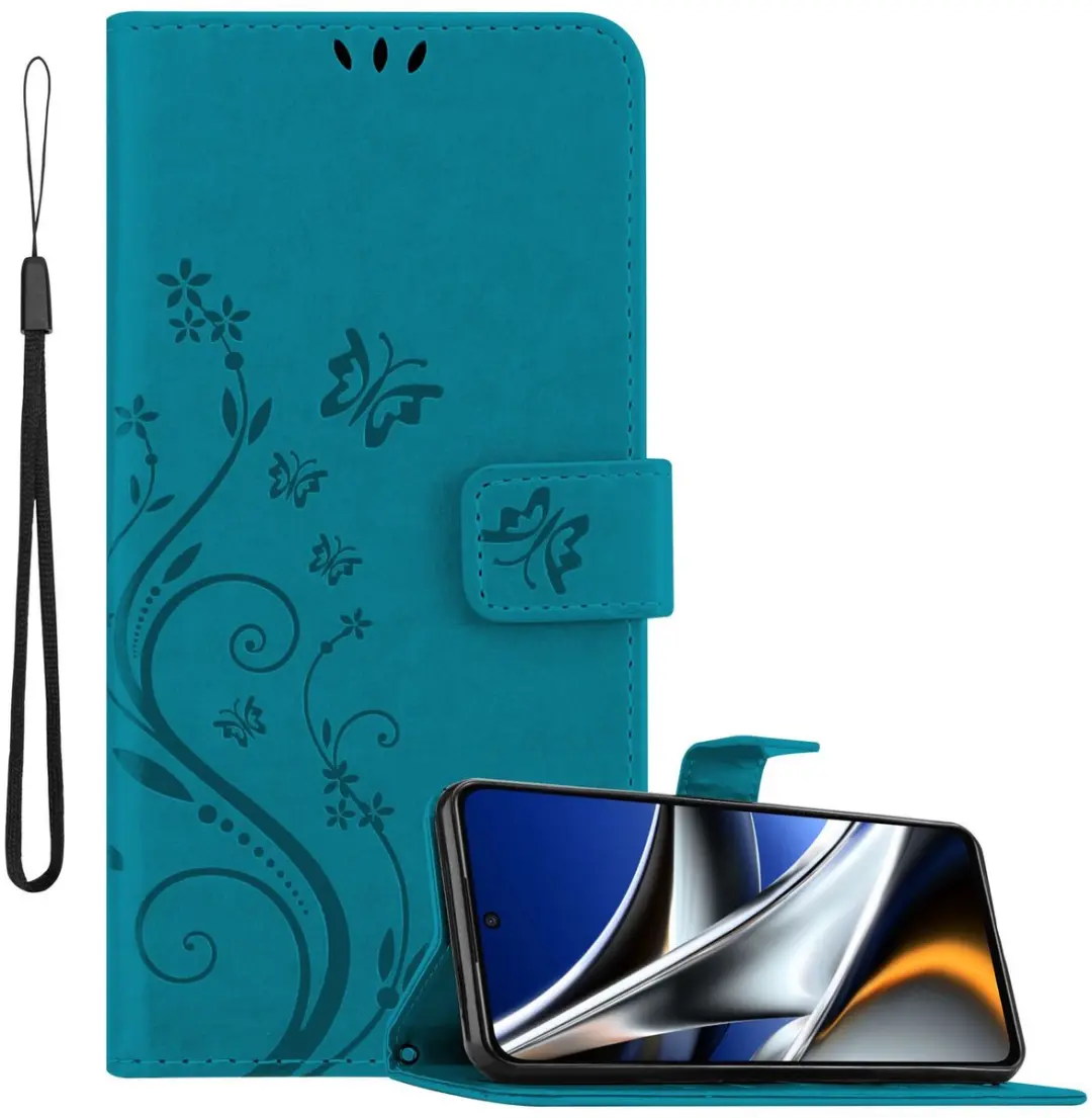 Cadorabo Hoesje geschikt voor Xiaomi Poco X4 Pro in BLOEMEN BLAUW