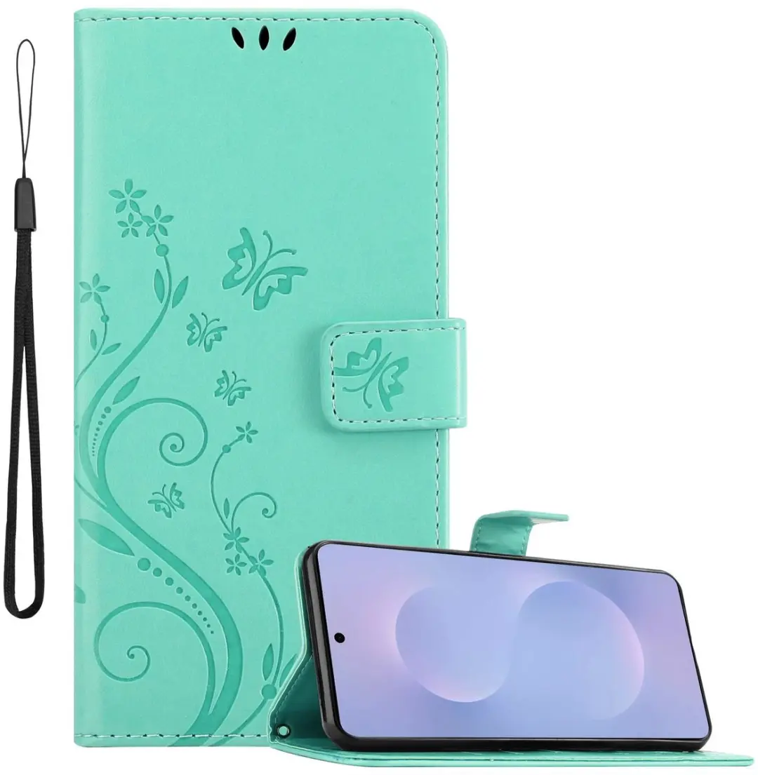 Cadorabo Hoesje geschikt voor Samsung Galaxy S25 Edge in Bloemen in turkoois Bes