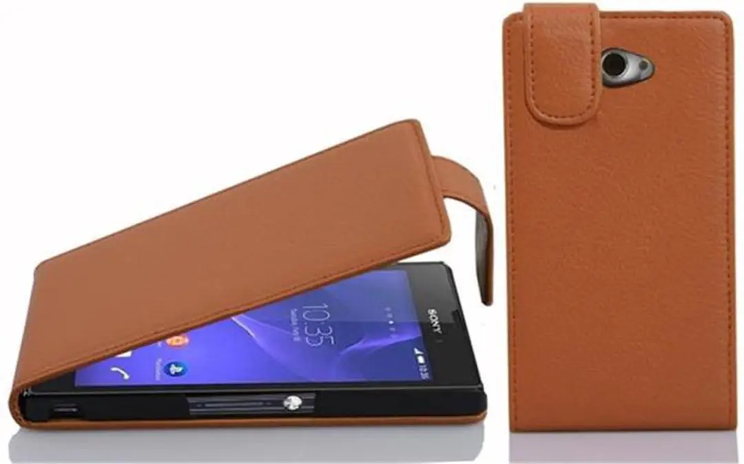 Cadorabo Hoesje geschikt voor Sony Xperia M2 / M2 AQUA in COGNAC BRUIN